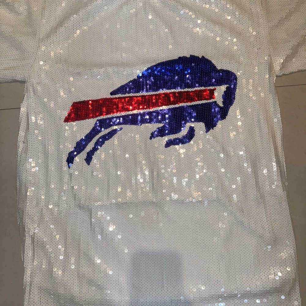 Sequin Buffalo Bills- White with Blue & Red Sequins